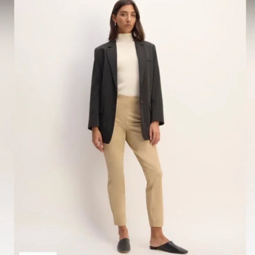 NWT Everlane Bi-Stretch High Rise Tan Khaki Side Zip Pull On Work Pants Size 14 - Picture 3 of 13